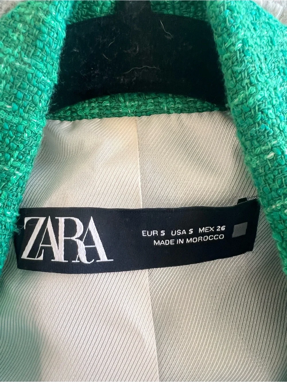 Zara Emerald Green Textured Tweed Double Breasted Blazer Gold Buttons Size Small - Picture 9 of 10